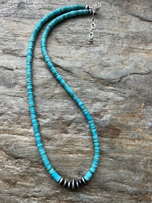 Mens Sterling silver blue turquoise bead necklace 18 inch