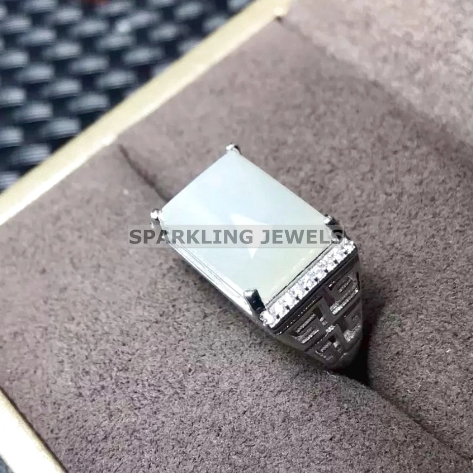 Calibrated Moonstone Emerald Cut With 925 Sterling Silver Ring For Men #C281 - Image 4 of 4