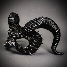 Black Steampunk Demon Horror Ram Horns Costume Halloween Masquerade Party Masks