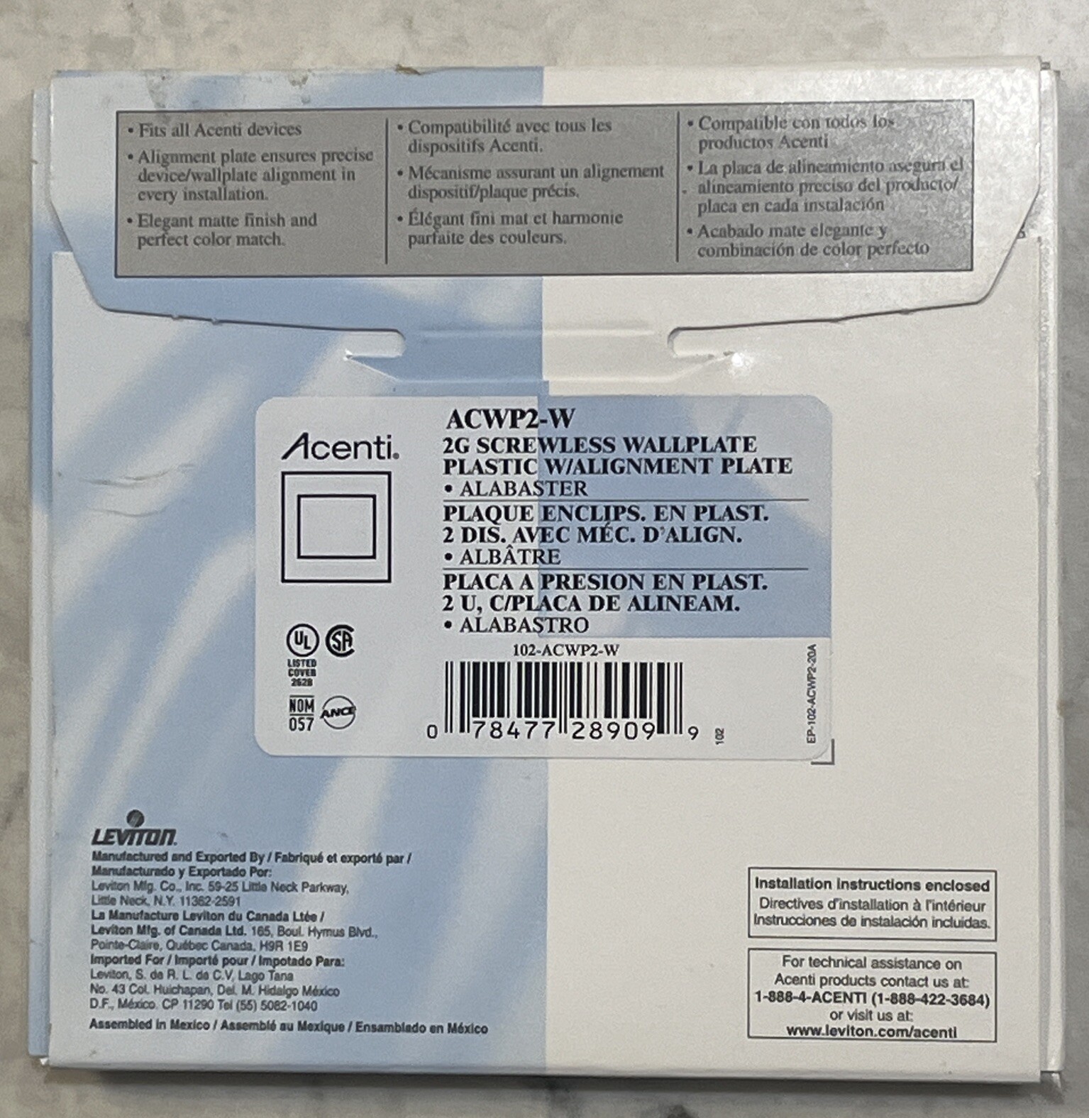 Leviton 2-Gang Acenti Screwless Snap-On Wallplate ACWP2-W “alabaster ...