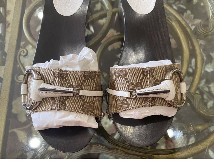 Gucci GG canvas horsebit wooden sandal Size 35.5/5.5 MADE IN ITALY