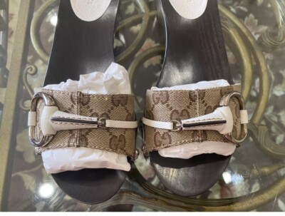 Gucci GG canvas horsebit wooden sandal Size 35.5/5.5 MADE IN ITALY