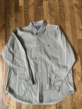 Ralph Lauren Button Down Shirt Tan w/ Brown Polo Mens Size XL