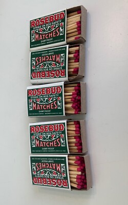 5-Vintage Rosebud Advertising Matchboxes 1970 s Ohio Match Company (Damp Proof)
