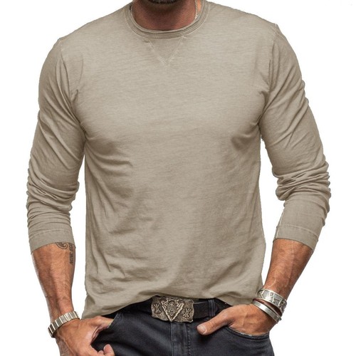 T-shirt uomo slim fit manica lunga girocollo casual elasticizzata blusa autunno - Foto 50 di 61
