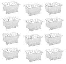 CLEAR PLASTIC STORAGE BOX BOXES WITH LIDS STACKABL 24 LITRE 40CM STRONG QUALITY