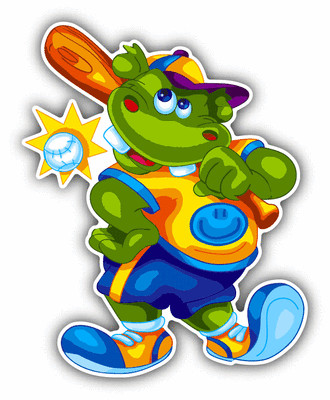 Hippo Baseball Cute Cartoon Sport Car Bumper Sticker Decal 4'' x 5''