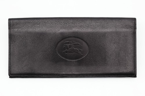BURBERRY Long Wallet Purse Black Leather Horse Authentic