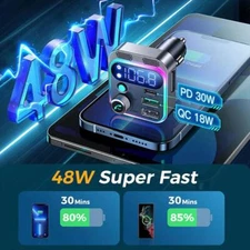 Bluetooth 5.3 FM Transmitter MP3 Adapter Charger Handfree PD&QC3.0 48W Mics C4G1