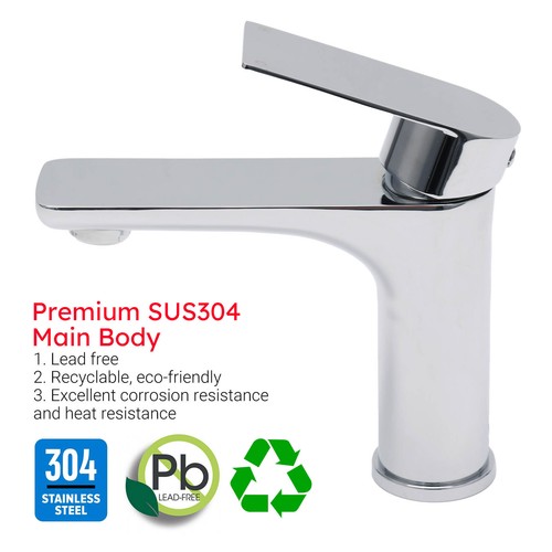 WELS Round Bathroom Basin Mixer Tap Vanity Sink Faucet Round Spout Chrome Black - Picture 6 of 24