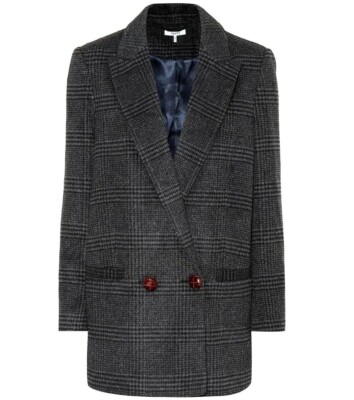 Ganni Woodside Checked Wool Blend Blazer Women's Grey US Jacket