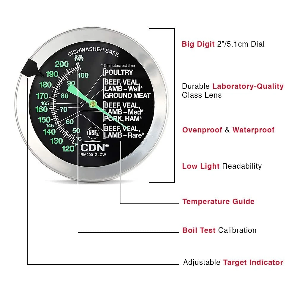 Ovenproof Meat Thermometer – Glow | ProAccurate®, Temperature Guide on 2" Dia...