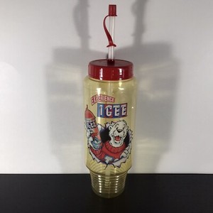 VINTAGE ICEE SLURPEE CLEAR TRAVEL REFILLABLE CUP WITH STRAW