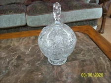 Crystal Lead Tall Vintage Covered Candy Dish Hobstar & Pinwheel Pattern