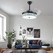 Modern Ceiling Fan Light w/ Remote 3-Speeds LED Dimmable Chandelier Retractable