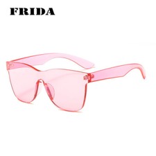 FRIDA Women Rimless Cat Eye Sunglasses Men Candy Color Square Sun Glasses