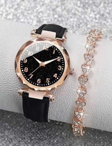 Watch and Bracelet Set Ladies Women Girls Fashion Rhinestones Wristwatch Gift - Picture 5 of 5