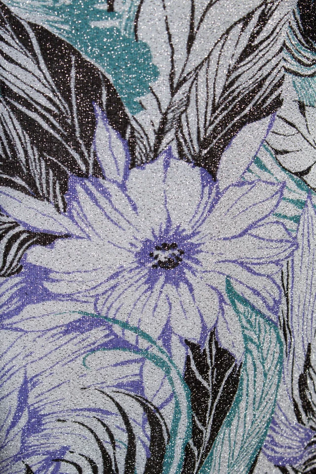 Abito Vintage Originale Anni 70 Argento Glitter Fiori Disco Moda Da Sera 40 - Immagine 3 di 4