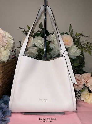  NWT KATE SPADE Pebble Leather Large KNOTT Shoulder Bag ~ Bone/Cream/White