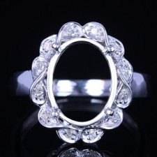 Sterling Silver Natural Diamond Engagement Ring Oval 12x10mm Semi Mount Setting