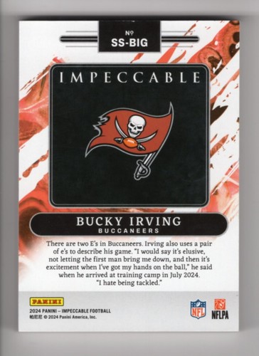 BUCKY IRVING 2024 PANINI IMPECCABLE NFL SHIELD SILVER BAR #SS-BIG RC 04/25 - Picture 3 of 3