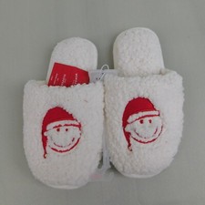 Wondershop Santa Smiley Face Kids Sherpa Christmas Slippers - 4-5, White 3327