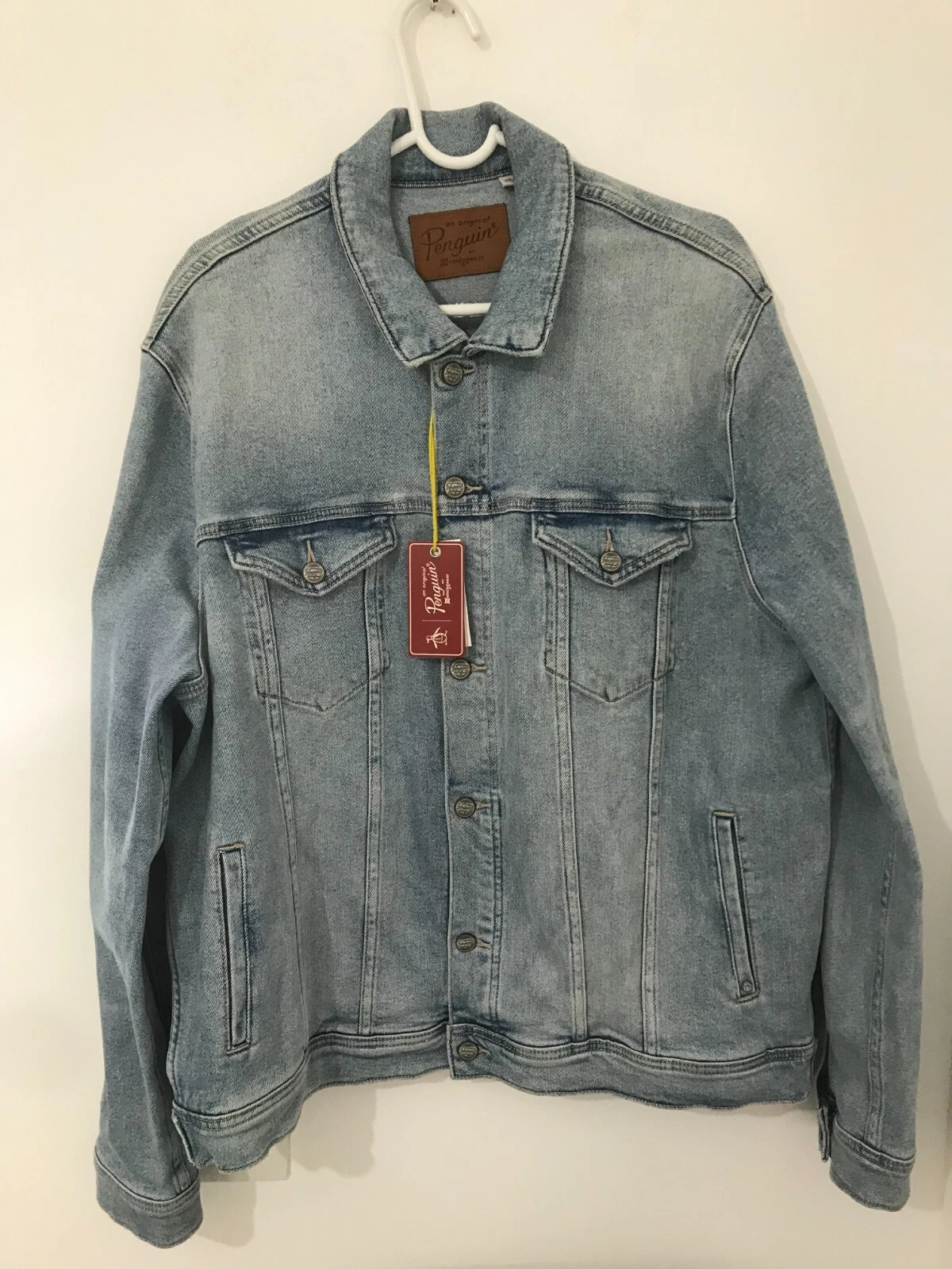 ORIGINAL PENGUIN FADED BLUE STRETCH DENIM JACKET. SIZE: 2XL NEW WITH TAGS
