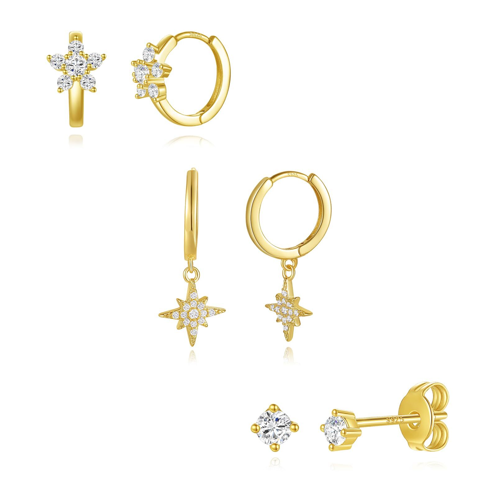 14K Gold Plated Huggie Hoop Earrings Set for Women - Trendy & Stackable