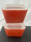 PYREX Refrigerator Glass Fridgie 501-B w/original lids 501-C  RED 2 Vintage Pair