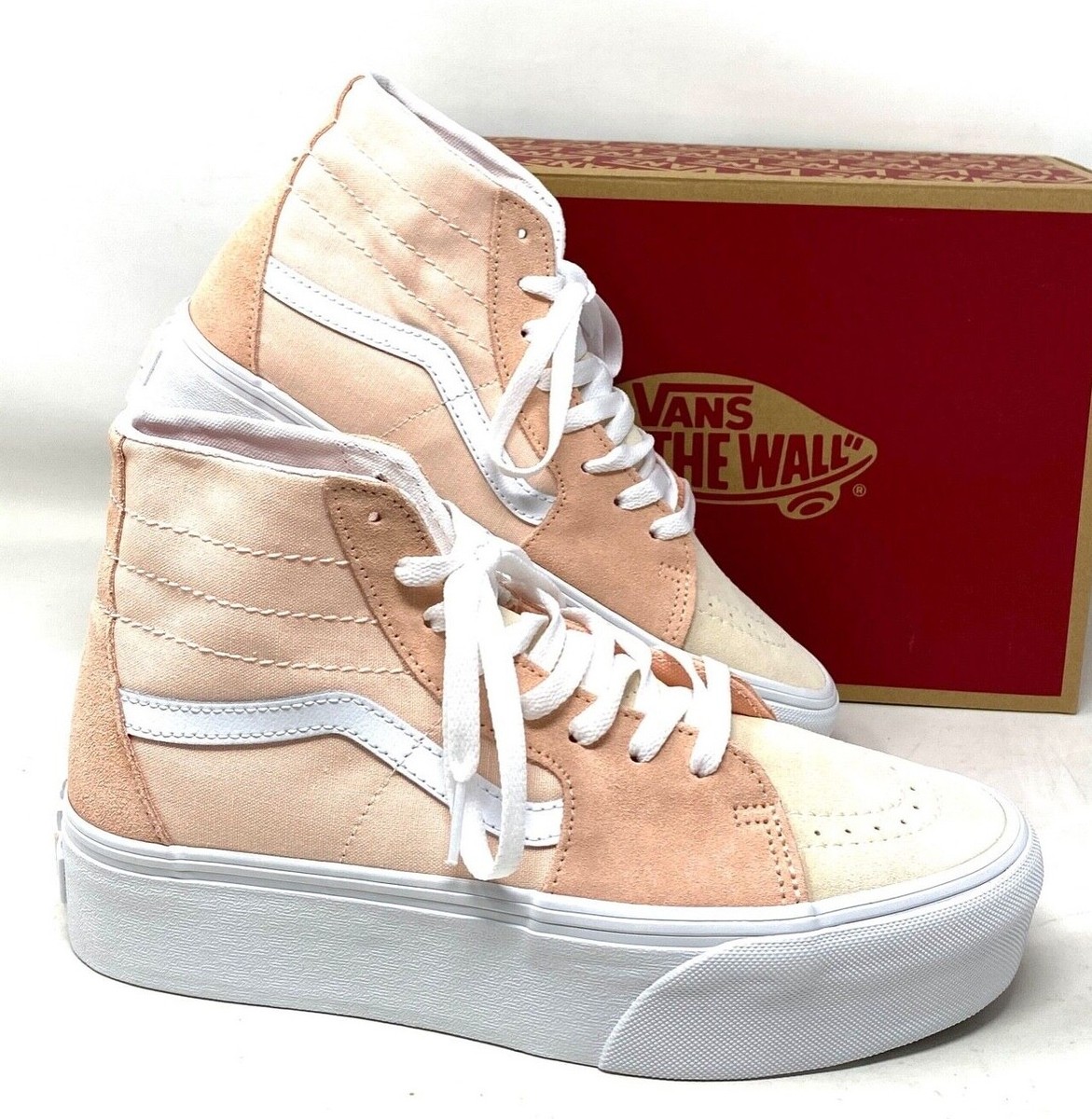 VANS Sk8-Hi Tapered Sneaker Platform Suede Peach Canvas Casual