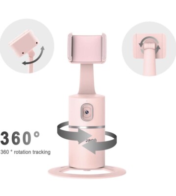 Auto Face Tracking Tripod, 360° Rotation Phone Camera Mount with Selfie Pink 