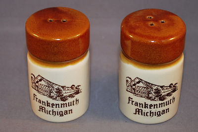 Vtg Mid Century 1970s Ceramic Salt & Pepper Shakers Frankenmuth Mich Bridge