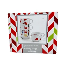 Macys Cellar 4 Stackable Mugs Holiday Christmas Mugs New in Box
