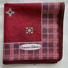 Handkerchief Vintage Dark Red Cotton Geometric Damask Paisley Pocket Square 18"