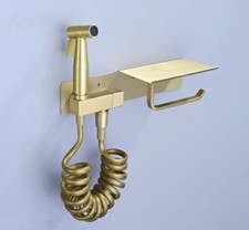 Brushed Gold Toilet Bidet Sprayer Cold Valve w/2m Spring Hose Combine Holder Set