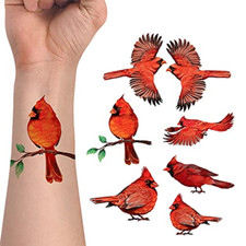 7 Pcs Red Cardinals Birds Temporary Tattoos Stickers Body Art for Kids Adults