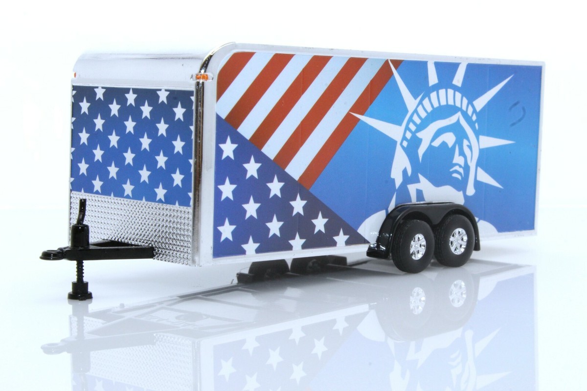 USA Flag Enclosed Box Trailer/ Patriotic Themed Car Hauler, 1/64
