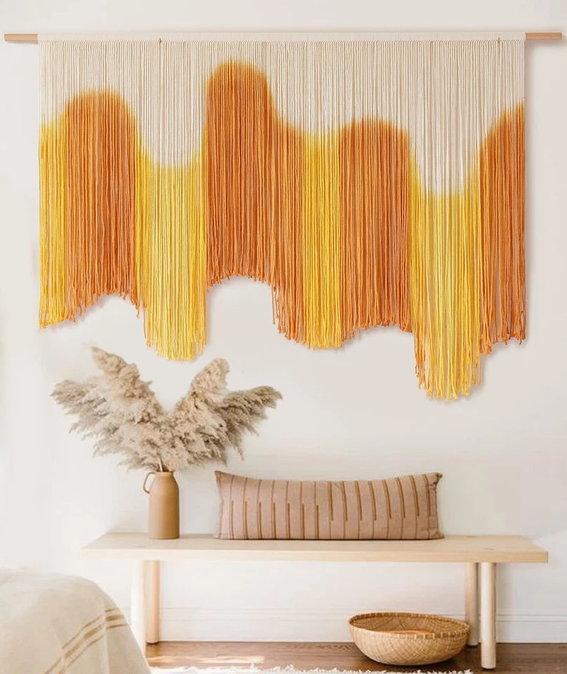 Macrame Wall Hanging Yellow Dip-Dyed Large For Living Room Boho Macrame Wall ... - Image 4 of 4