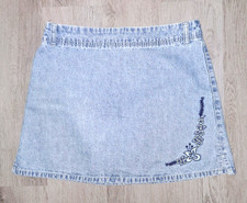 Vintage Y2k Embroidered Hibiscus Flowers Short Jean Skirt Denim Mini Size 9/10