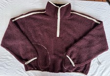 NWT Old Navy Women's Sherpa Fleece Pullover Quarter Zip Pockets BURGUNDY Sz S