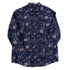 Alfani Shirt Mens Large Navy Blue Floral Long Sleeve Button Up Cotton Casual NWT