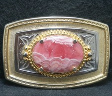 XB25148 NOS VINTAGE 1970s FLORAL PINK STONE UNISEX FASHION BELT BUCKLE