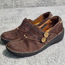 Clarks Artisan Earthy Loafers Brown Leather Button Detail Womens 6M Excellent