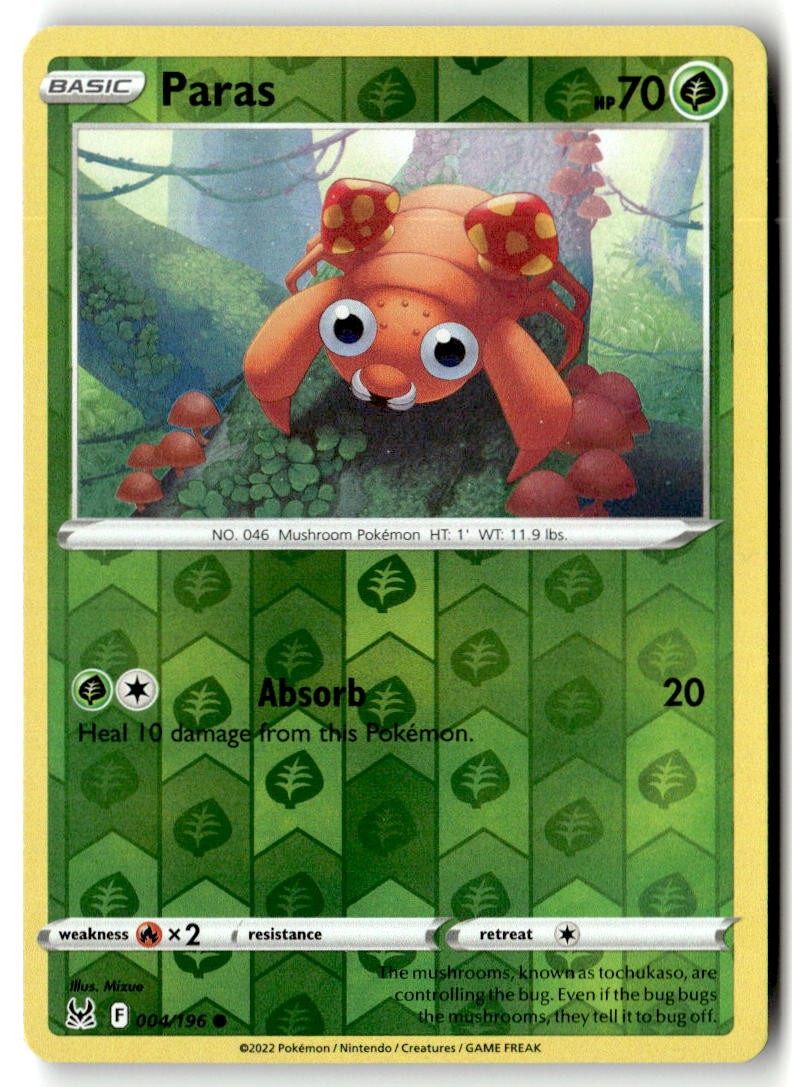 Paras 004/196 Common SWSH11: Lost Origin Pokemon Reverse Holofoil Near Mint