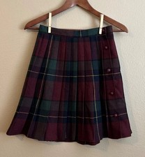 Vintage Sweet Apple Plaid Pleated Wool Blend Skirt School Girl Skirt