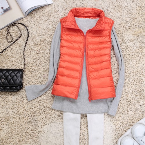 Women's Down Vest Coat Short Ladies Down Jacket Stand-up Collar Waistcoat - Picture 6 of 23