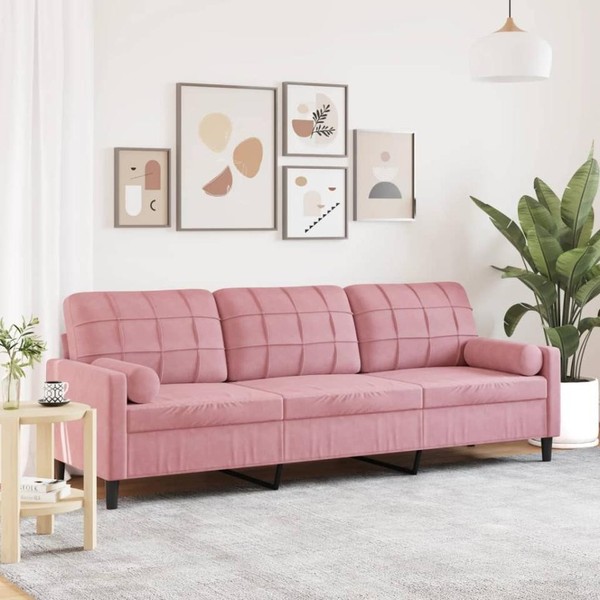 Sofa 3-Sitzer Mit Zierkissen Rosa 210 Cm Samt-image