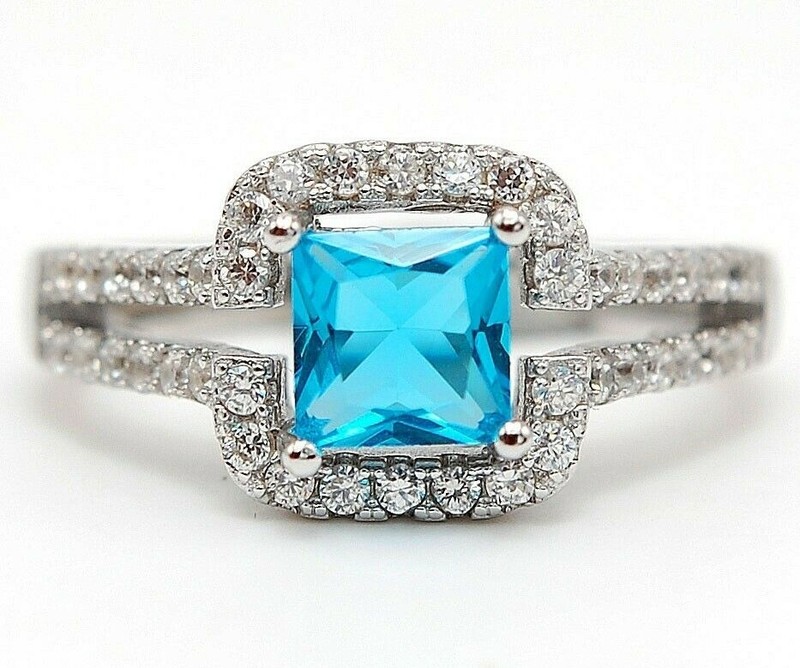 Heat Treated 2CT Blue Topaz 925 Solid Sterling Silver Ring Sz 8 &3-9