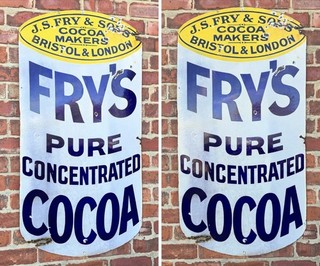 Antique Vintage Retro c1900s Fry’s Cocoa 47”x2ft Enamel Shop Advertising Sign