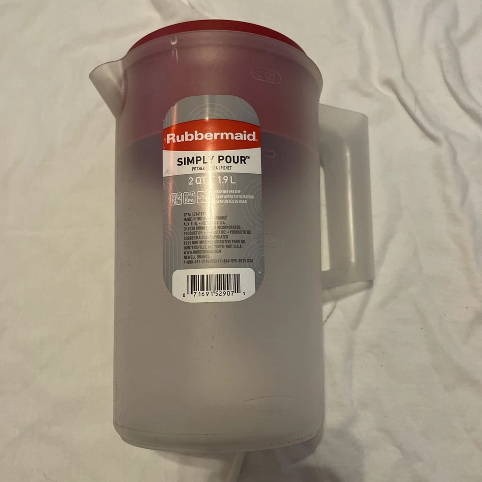Rubbermaid Simple Pour 2 Quart Plastic Pitcher Clear With Red Lid 9" Tall - Image 2 of 4